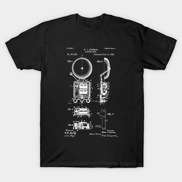 Electric bell patent 1893 fire Alarm and Fireman Gift T-Shirt by Anodyle